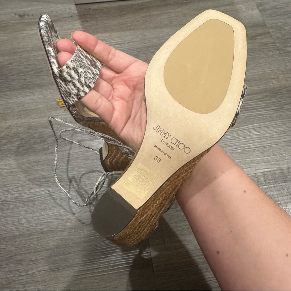 Jimmy Choo Deva 85 Roccia Snakeskin Leather Wrap Around Tassel Wedge Sandal - Picture 7 of 10